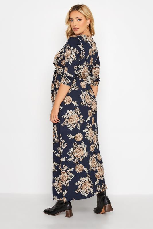 Plus Size Navy Blue Floral V-Neck Maxi Dress | Yours Clothing 3