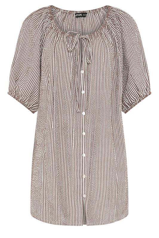 YOURS Plus Size Brown Stripe Print Puff Sleeve Blouse | Yours Clothing 5