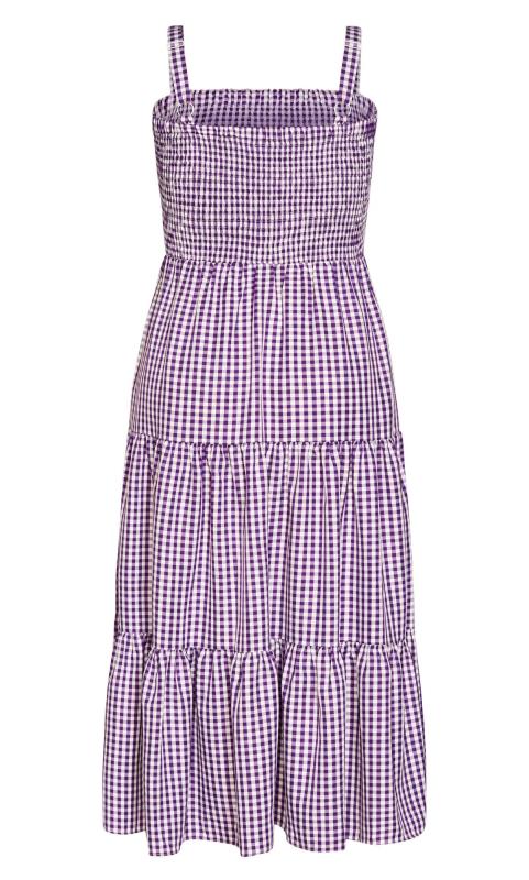 Evans Purple Gingham Shirred Maxi Dress 6