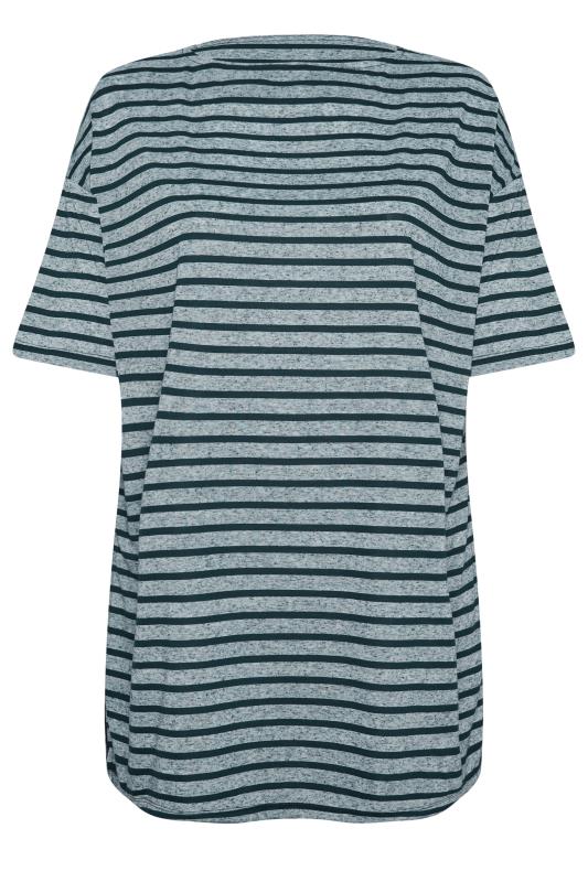 YOURS Plus Size Blue Stripe Oversized Linen T-Shirt | Yours Clothing 5
