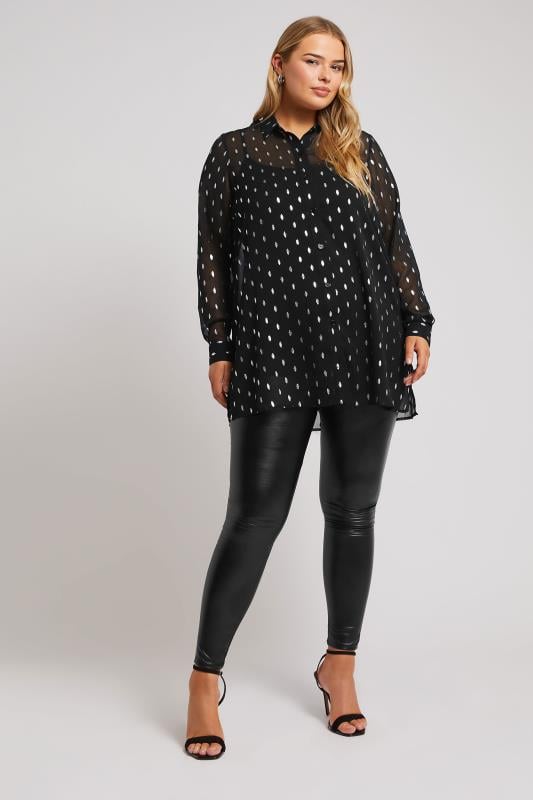 YOURS LONDON Plus Size Black Metallic Foil Crinkle Shirt | Yours Clothing 2