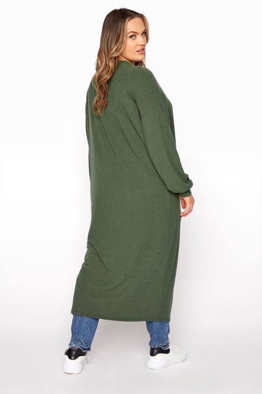 LIMITED COLLECTION Khaki Green Ribbed Long Cardigan 3