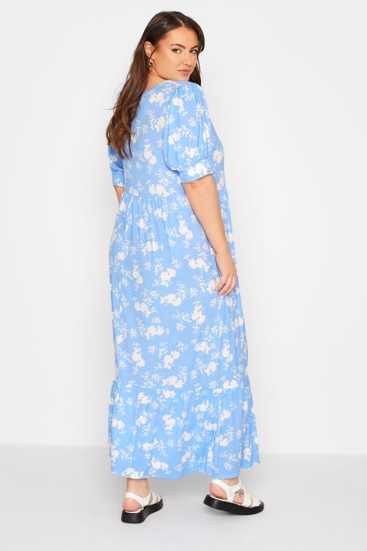 Plus Size Blue Floral V-Neck Maxi Dress | Yours Clothing 3
