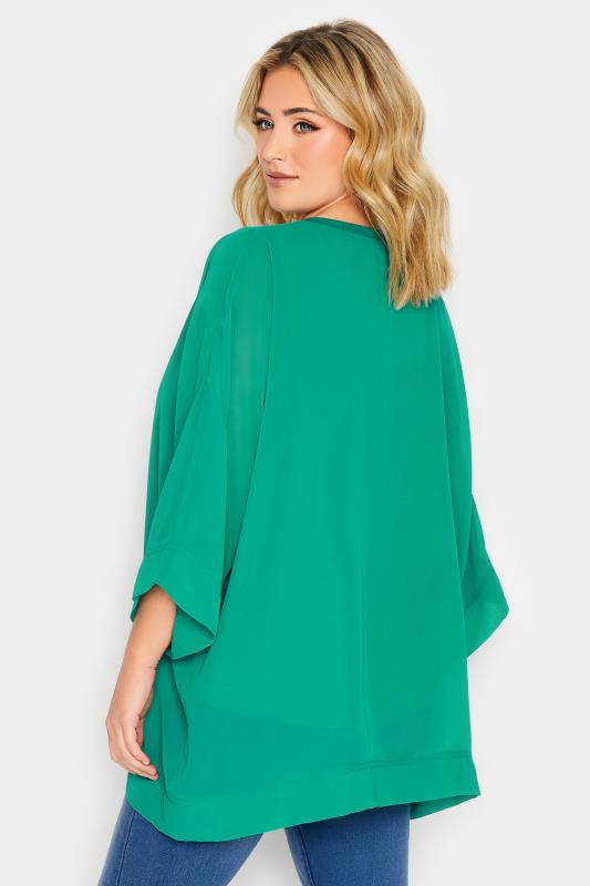 YOURS LONDON Plus Size Curve Dark Green Chiffon Cape Blouse | Yours Clothing  3