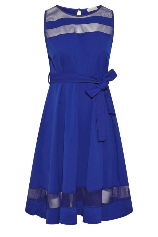 YOURS LONDON Plus Size Cobalt Blue Mesh Panel Skater Dress | Yours Clothing 6