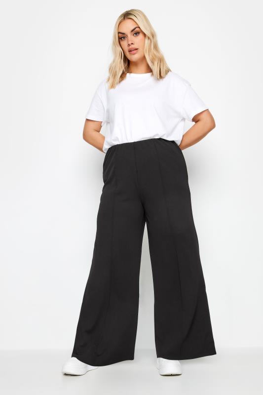 YOURS Plus Size Black Pintuck Wide Leg Trousers