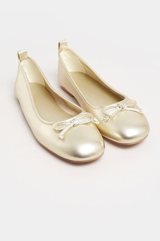 LTS Gold Leather Ballerina Pumps In Standard Fit | Long Tall Sally  2