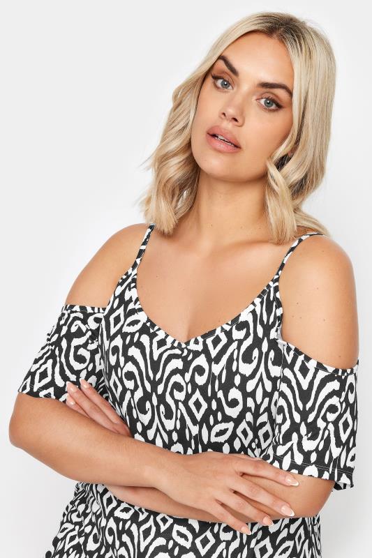 YOURS Plus Size Black Ikat Print Cold Shoulder Top | Yours Clothing 4