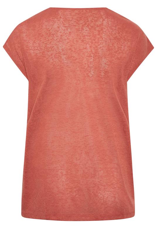 YOURS Curve Plus Size Rust Orange Linen Look T-Shirt | Yours Clothing 7