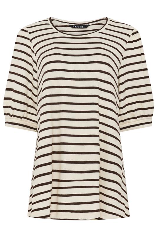 YOURS Plus Size White & Brown Stripe Knitted Puff Sleeve Top | Yours Clothing 5