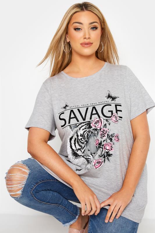 Curve Grey 'Savage' Tiger Graphic Print T-Shirt_D.jpg