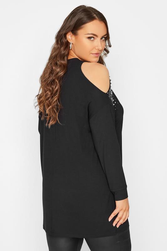 Plus Size Black Cold Shoulder Embellished Tunic Top | Yours Clothing 4