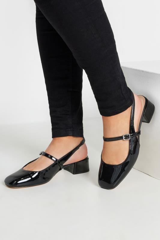  Grande Taille Black Patent Mary Jane Slingback Heels In Extra Wide EEE Fit