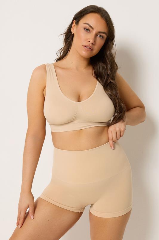 YOURSET Plus Size 2 PACK Black & Nude Seamless Control High Waisted Shorts | Yours Clothing 1