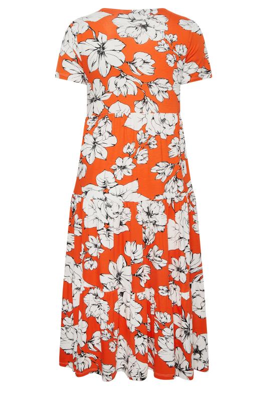 YOURS Plus Size Orange Floral V-Neck Tiered Wrap Dress | Yours Clothing 7