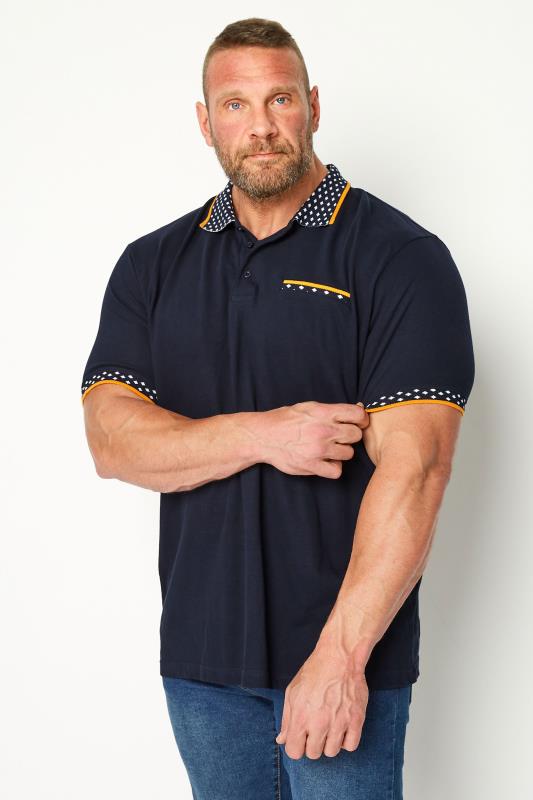  BadRhino Big & Tall Navy Blue Dobby Collar Polo Shirt