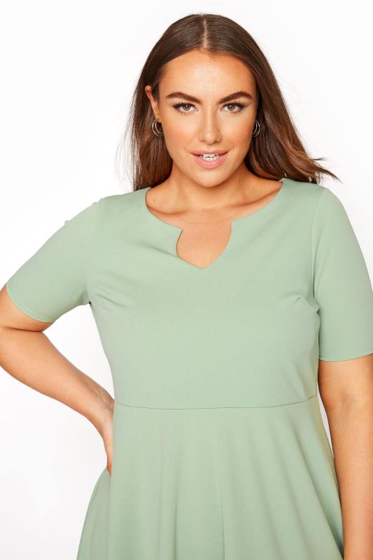 YOURS LONDON Plus Size Sage Green Notch Neck Skater Dress | Yours Clothing 4
