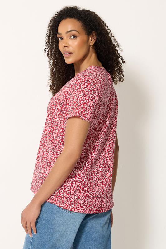 M&Co 2 PACK Red & White Floral Cotton Henley Tops | M&Co 5