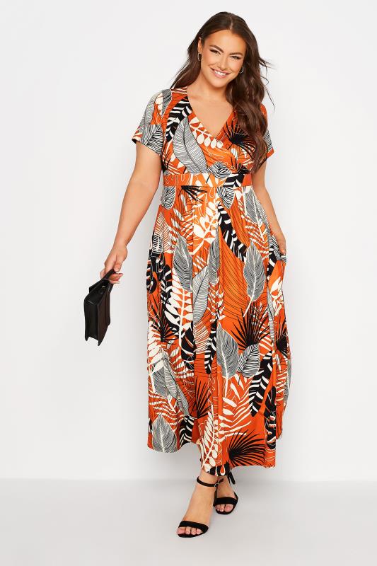Plus Size Orange Leaf Print Maxi Dress | Yours Clothing 1