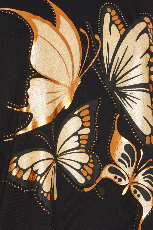 YOURS Plus Size Black Butterfly Print Glitter T-Shirt | Yours Clothing  5
