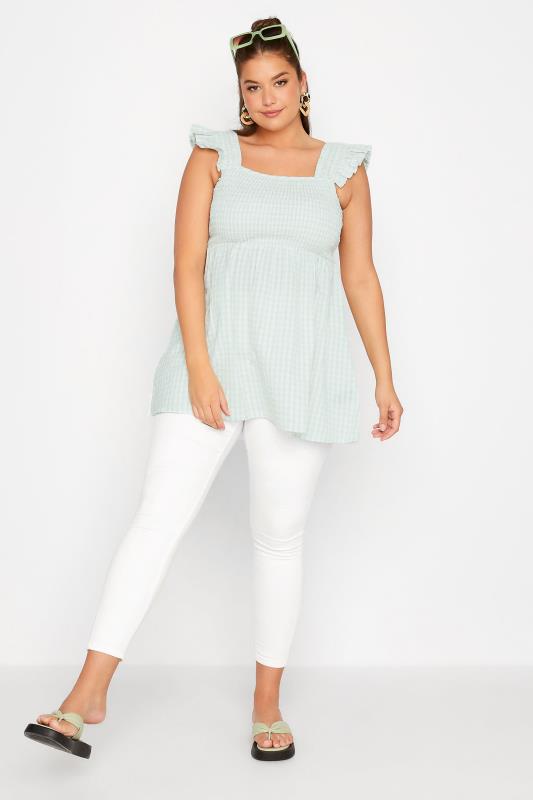 LIMITED COLLECTION Curve Sage Green Gingham Frill Top 2