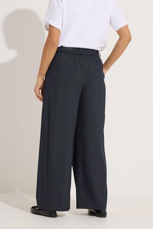 PixieGirl Petite Women's Navy Blue Wrap Pleated Wide Leg Trousers | PixieGirl 2