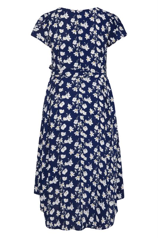 YOURS LONDON Plus Size Navy Blue Floral High Low Wrap Dress | Yours Clothing  7