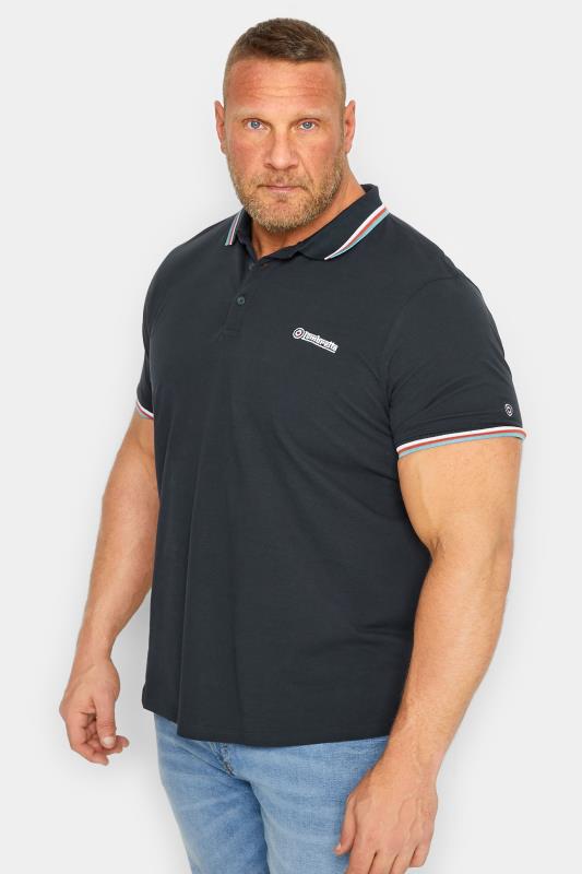 Men's  LAMBRETTA Big & Tall Navy Blue Logo Double Stripe Polo Shirt