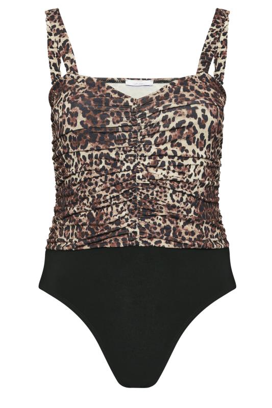 YOURS LONDON Plus Size Brown Leopard Print Ruched Bodysuit | Yours Clothing 5