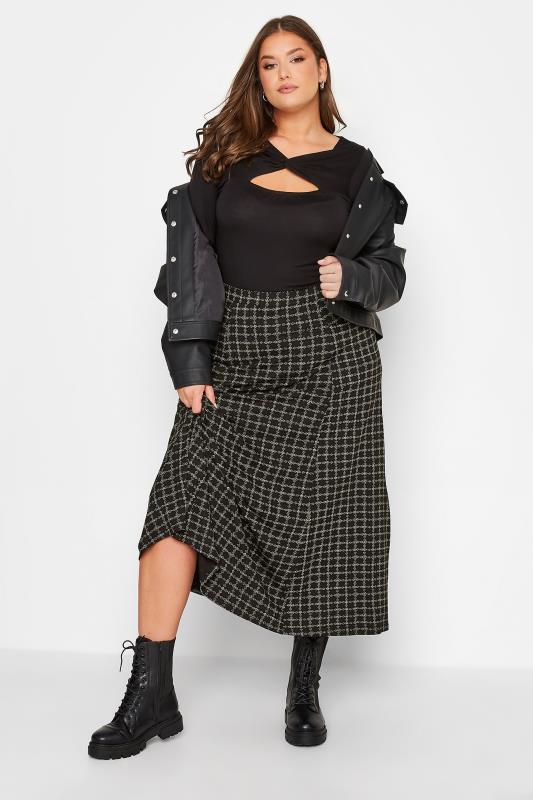 Plus Size Black Check Print Maxi Skirt | Yours Clothing 2
