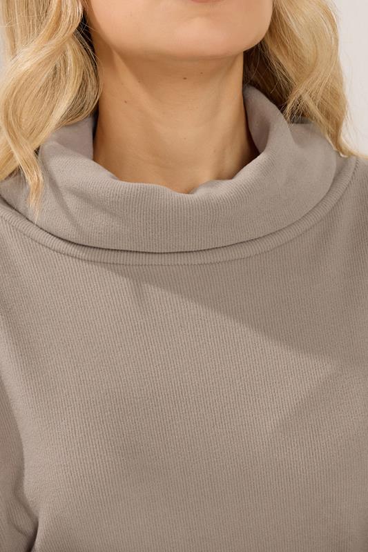 LTS Tall Women's Set Natural Brown Ribbed Roll Neck Top & Wide Leg Trousers | Long Tall Sally 4