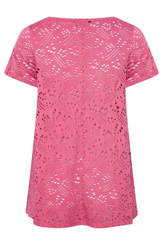 YOURS Curve Plus Size 2 PACK White & Pink Broderie Anglaise Swing V-Neck T-Shirt | Yours Clothing  11