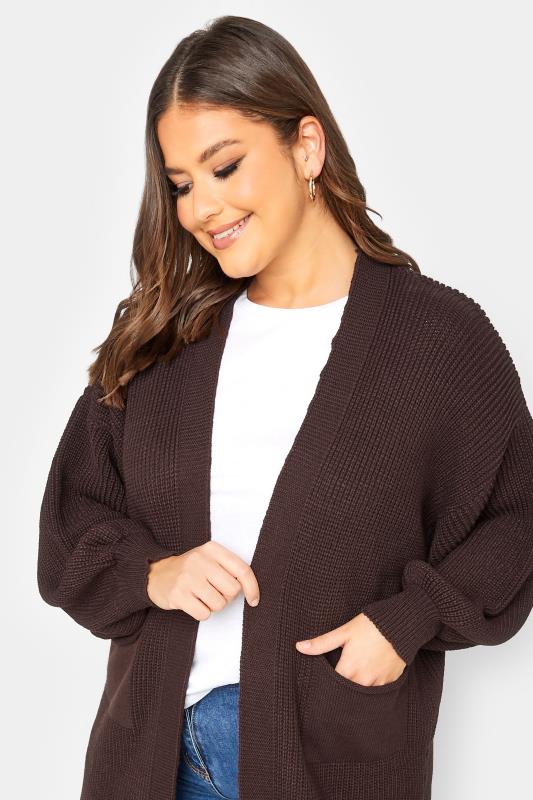 Curve Plus Size Brown Longline Knitted Cardigan | Yours Clothing 4