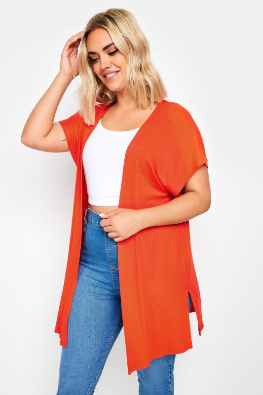 YOURS Plus Size Orange Short Sleeve Cardigan | Yours Clothing 1