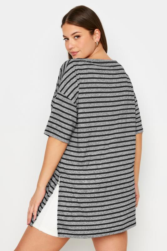 YOURS Plus Size Grey Stripe Oversized Linen T-Shirt | Yours Clothing 3