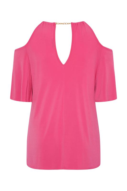 YOURS LONDON Plus Size Hot Pink Chain Neckline Cold Shoulder Top | Yours Clothing 7