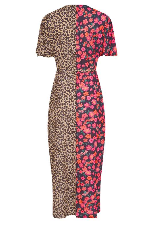 LTS Tall Black Contrast Leopard Floral Wrap Dress 7