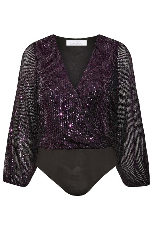 YOURS LONDON Plus Size Purple Sequin Embellished Wrap Bodysuit | Yours Clothing 6