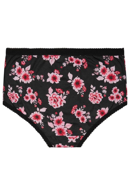 5 PACK Curve Black & Pink Floral Full Briefs | Yours Clothing 5