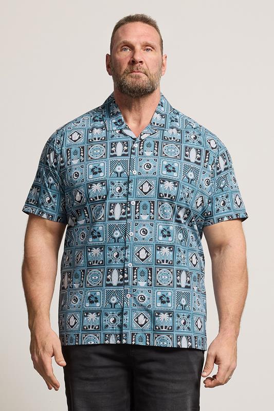 D555 Big & Tall Teal Blue Cuban Short Sleeve Shirt | BadRhino 1