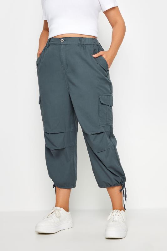 YOURS Plus Size Grey Cargo Cropped Trousers | Yours Clothing 1