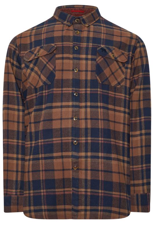 D555 Big & Tall Brown Check Print Overshirt | BadRhino 1