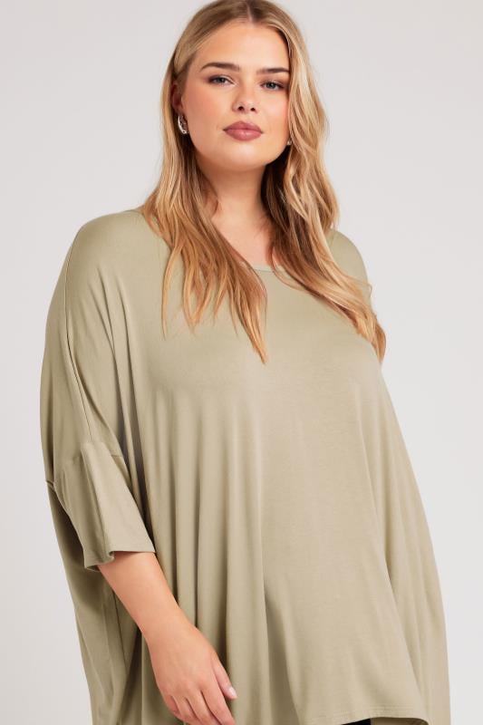 YOURS LONDON Plus Size Natural Brown Dipped Hem Longline Tunic | Yours Clothing 4