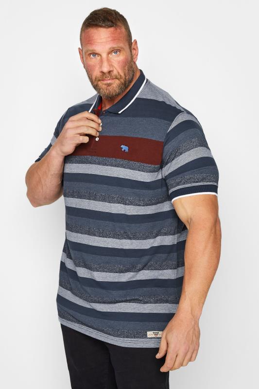D555 Big & Tall Blue Jacquard Stripe Polo Shirt | BadRhino 1