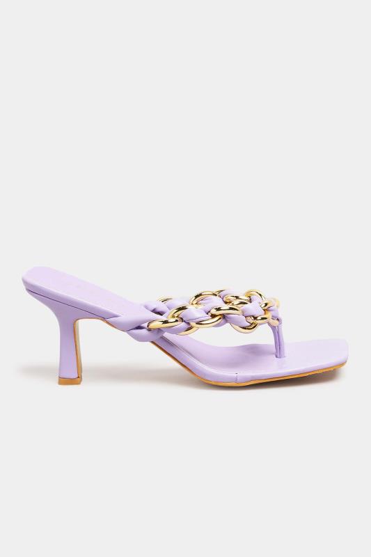 Plus Size Lilac Purple Square Toe Post Chain Mules In Standard Fit | Yours Clothing 3