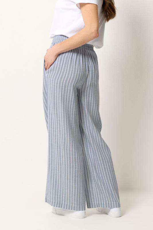 M&Co Blue Stripe Tie Waist Cotton Trousers | M&Co 4