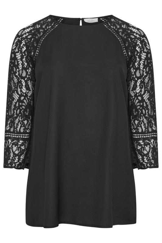 YOURS LONDON Curve Black Lace Flute Sleeve Top | Yours Clothing 5