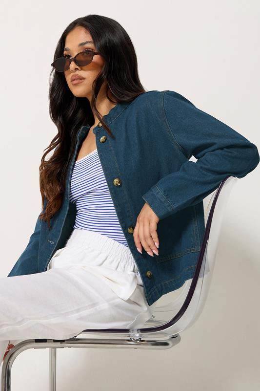  PixieGirl Petite indigo blauwe denimjasje zonder kraag