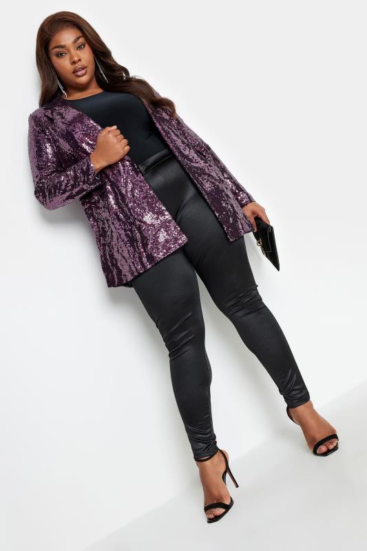 Plus Size Purple Sequin Embellished Blazer | Yours Clothing 4