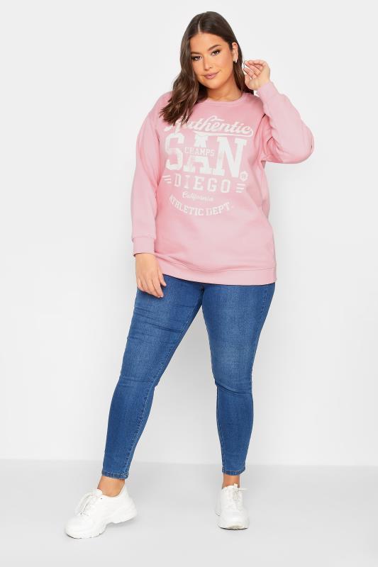 YOURS Plus Size Pink 'San Diego' Slogan Sweatshirt | Yours Clothing 2